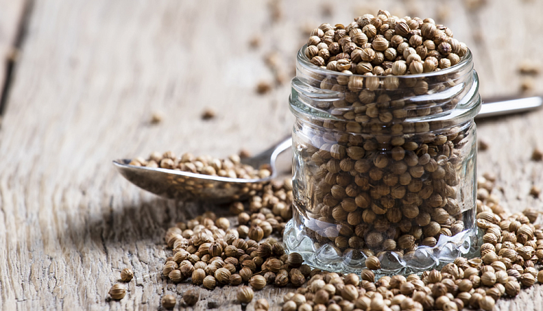 Coriander seeds in a jar
